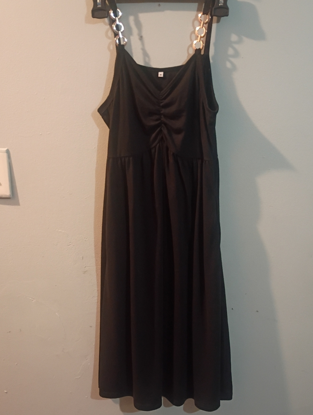 Black Sleeveless Midi Dress with Chain-Strap Detail